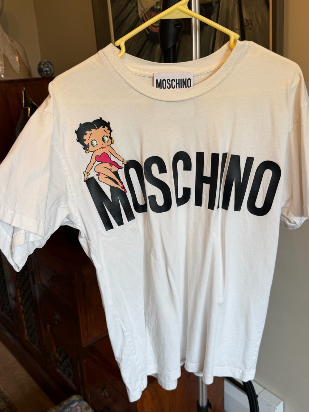 Moschino White Tee with Betty Boop and Bold Black Logo